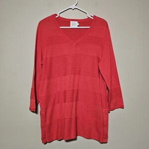 Edinburgh Knitwear 3/4 Sleeve Sweater Women's Size Large Tunic Bright Red Knit